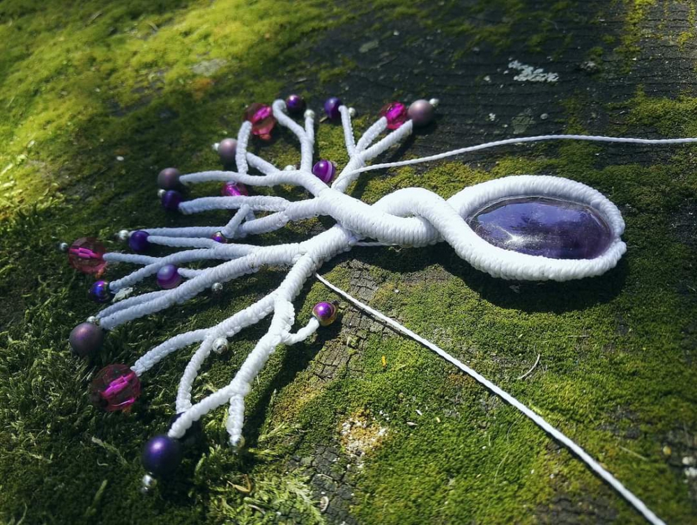 Arbre macramé blanc pierre