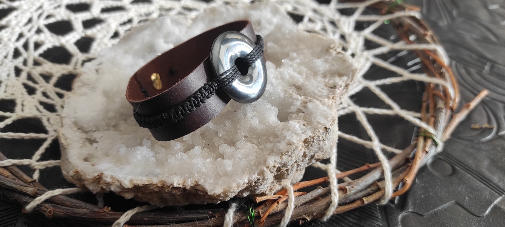 Bracelet cuir hematite